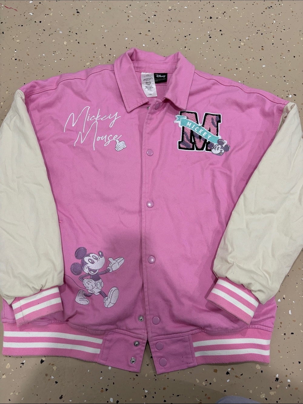 Disney Pink and Cream Mickey Mouse Varsity Jacket